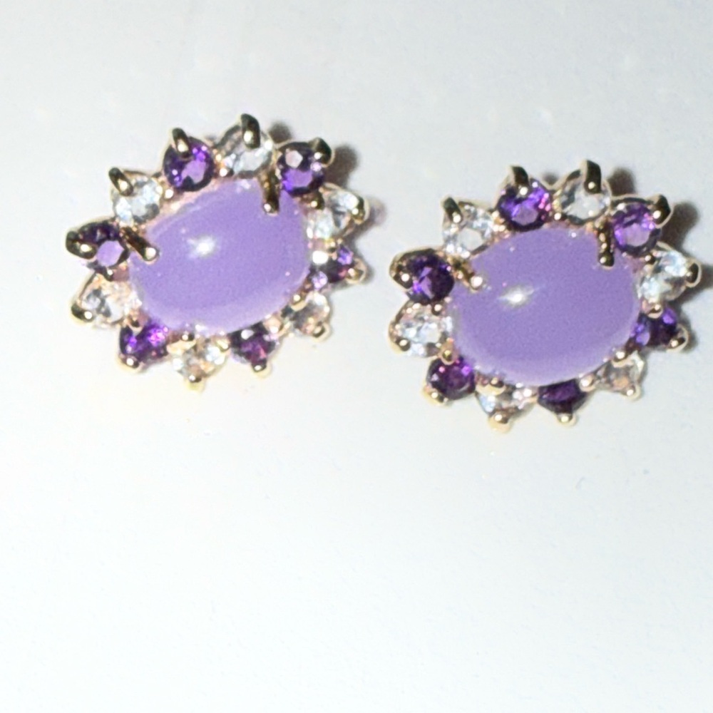 14k yellow gold Lavender and Gold Floral Earrings